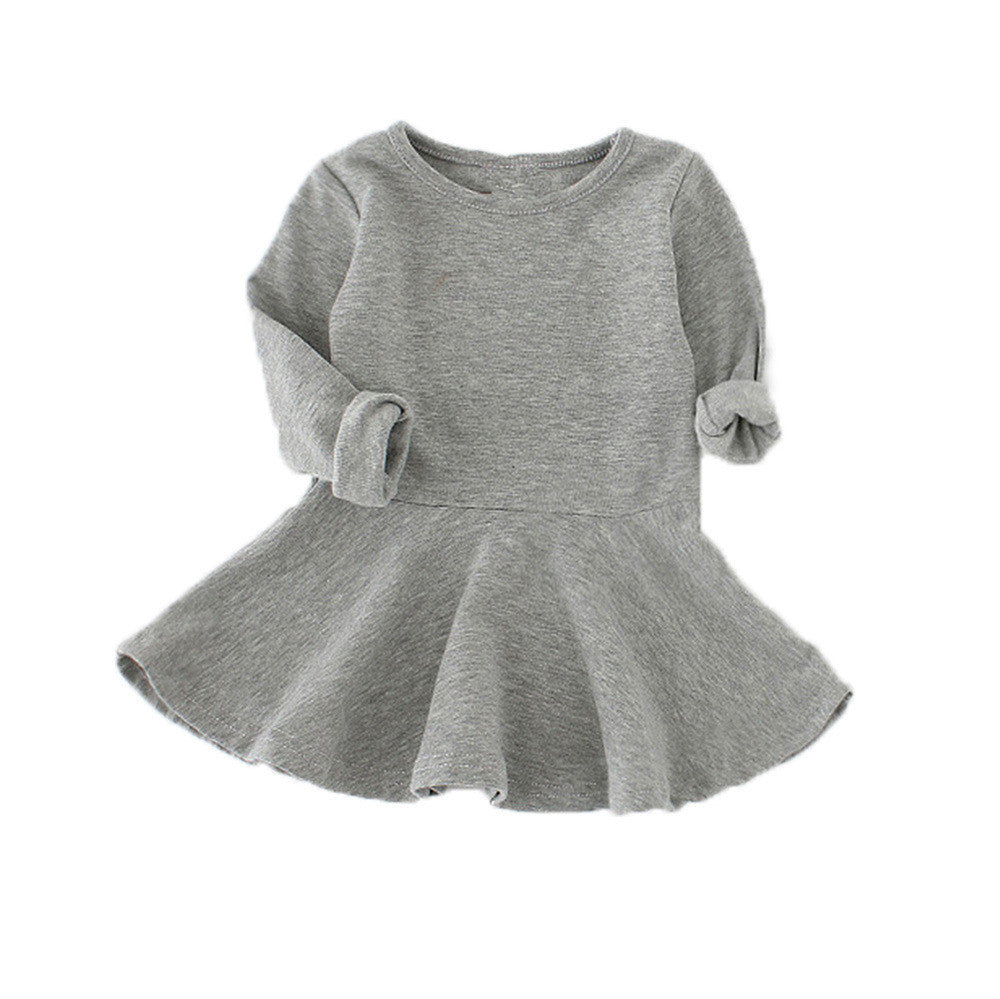 Online discount shop Australia - Baby Girls Dresses Candy Color Long Sleeve Toddler Dress Girls O-neck Ruffles Princess Dress