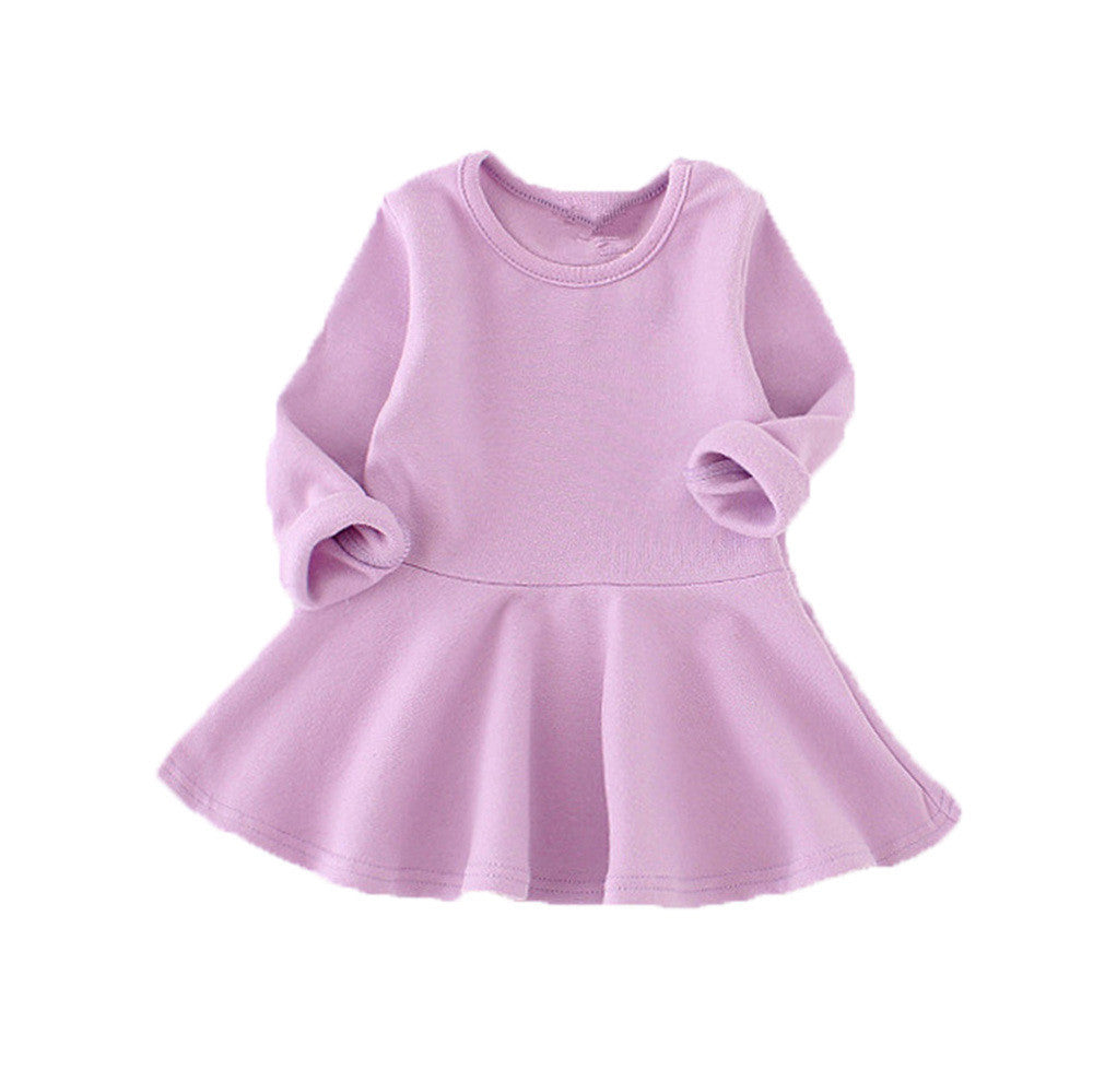 Online discount shop Australia - Baby Girls Dresses Candy Color Long Sleeve Toddler Dress Girls O-neck Ruffles Princess Dress