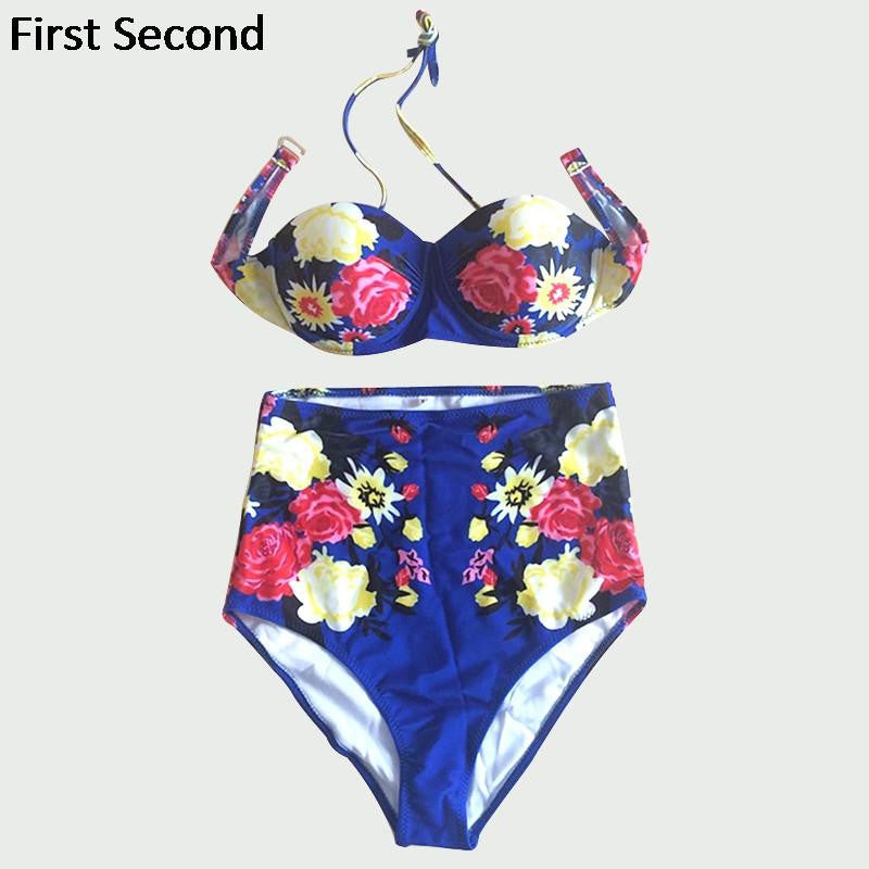 Floral Print High Waist Bikini Swimsuit Beachwear Swimwear Women Push Up Bathing Suit Plus Size S-XL Maillot De Bain