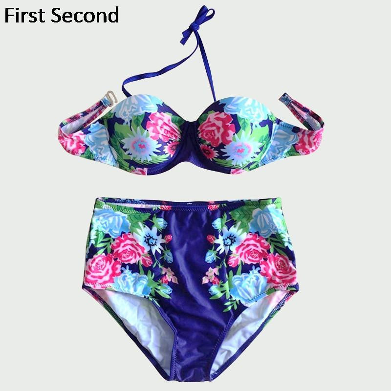 Floral Print High Waist Bikini Swimsuit Beachwear Swimwear Women Push Up Bathing Suit Plus Size S-XL Maillot De Bain
