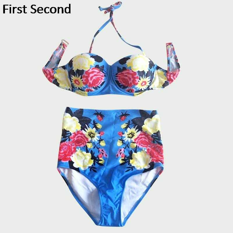 Floral Print High Waist Bikini Swimsuit Beachwear Swimwear Women Push Up Bathing Suit Plus Size S-XL Maillot De Bain