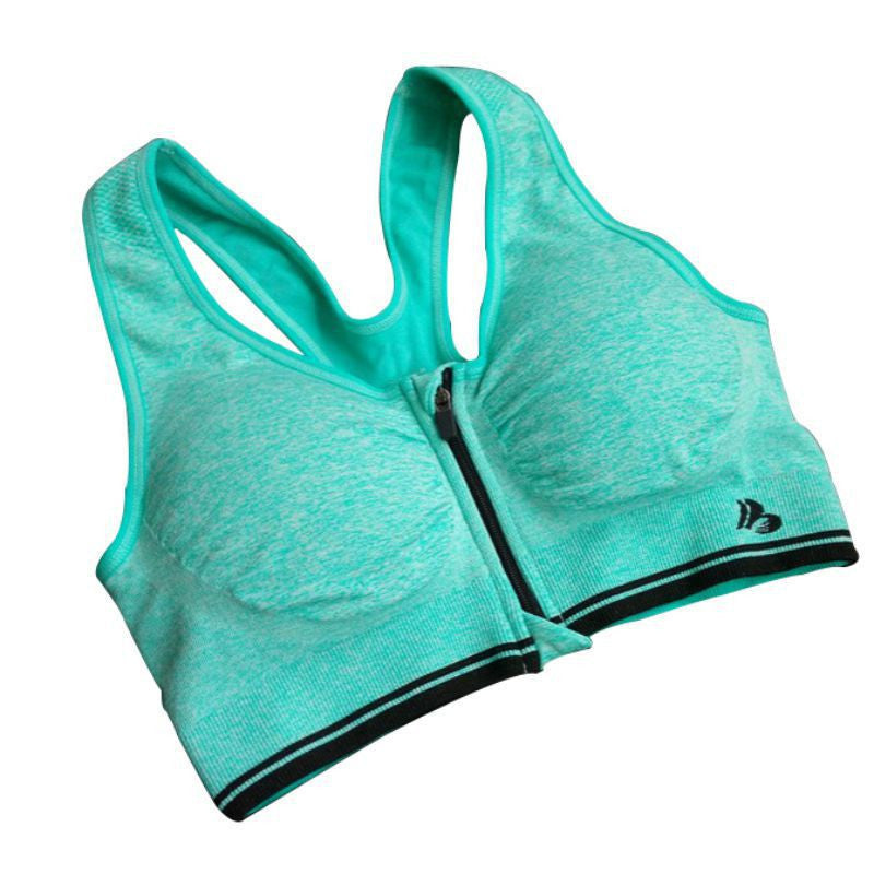 Women Solid Color Seamless Workout Front Zip Racerback Fitness Stretch Bra Top