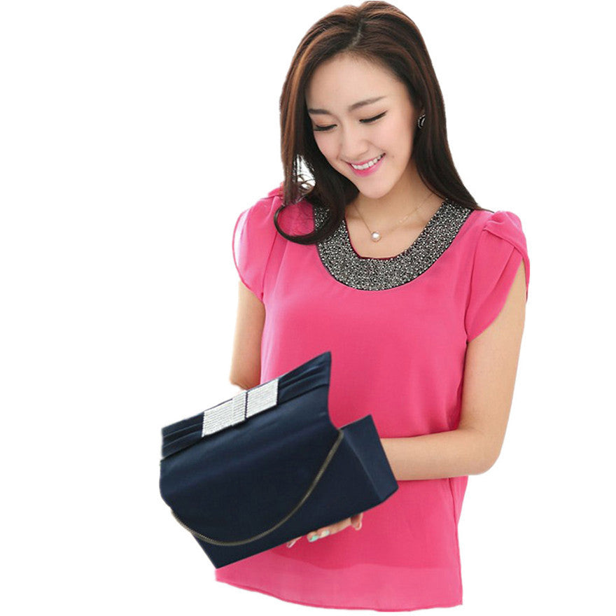 Online discount shop Australia - Exclusive 9 Color S-4XL New Women Loose Big size chiffon casual Blouse/Beading O-neck Pullover Costume shirt