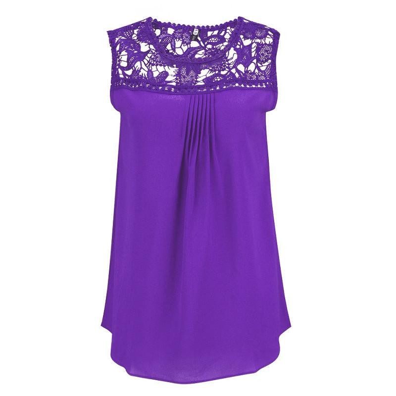 Women Blouses Chiffon Lace Blouse Plus Size Shirt Embroidery Hollow Out Sleeveless Top Casual Tops Shirts