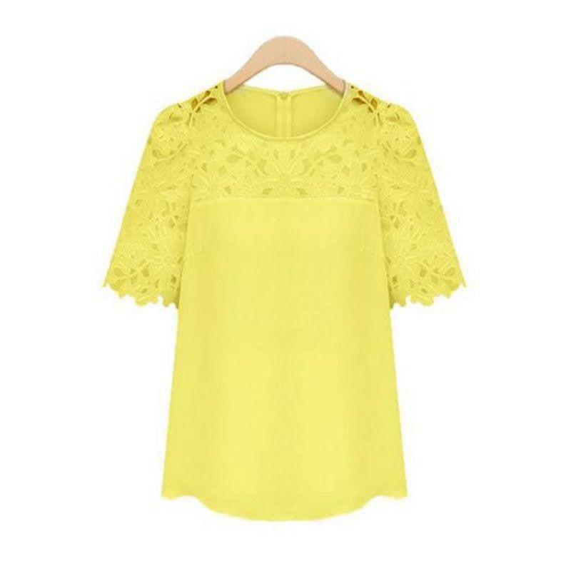 Women Tops Plus Size Ladies Hollow Crochet Chiffon Blouse Short Sleeve Shirt Top Blouse S-5XL