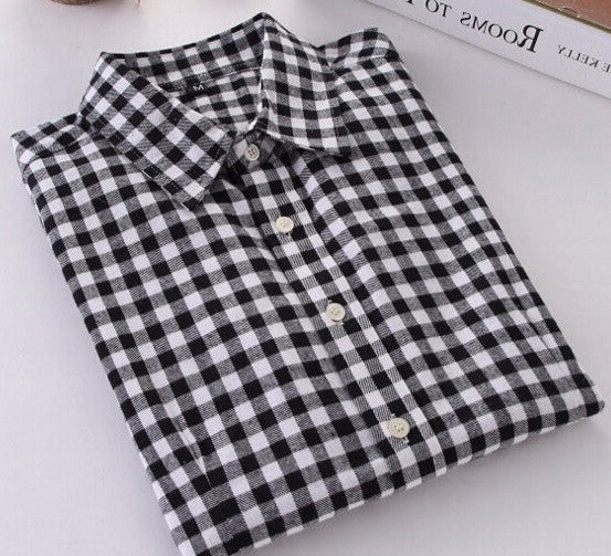 Plaid Shirt Female College style women's Blouses Long Sleeve Flannel Shirt Cotton Office tops