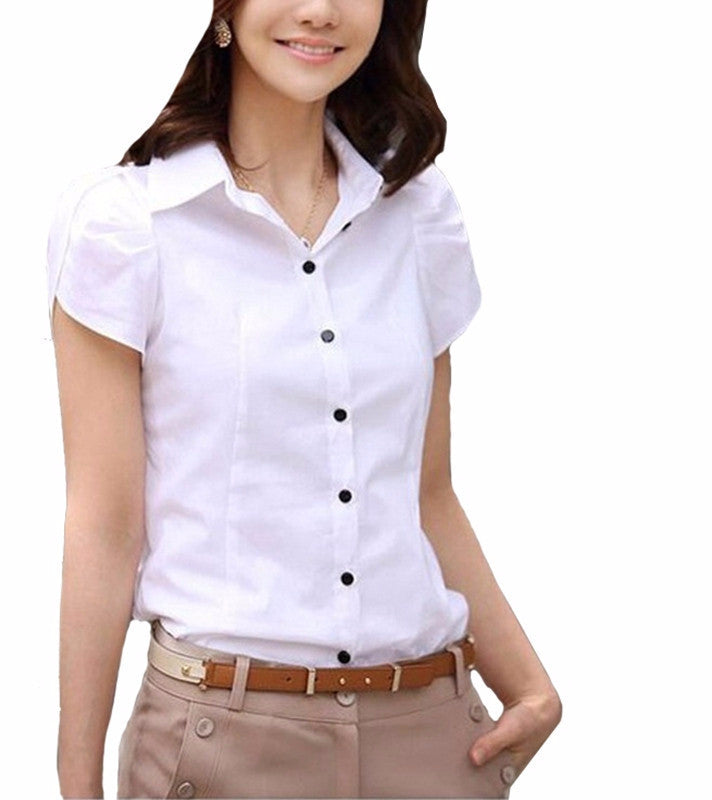 Online discount shop Australia - Fashion Womens short-Sleeve Chiffon Shirt Turn-Down Collar Casual Loose Female Tops Women Blouse