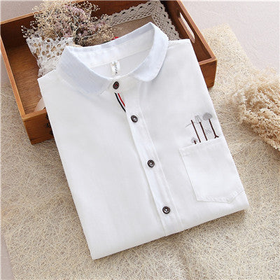 Online discount shop Australia - Cotton Blouse female cat koala cartoon Lapel embroidered tops white long sleeve shirt