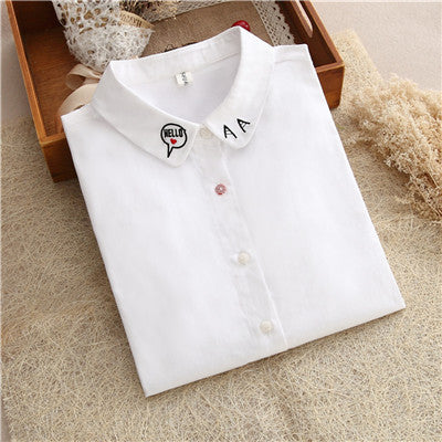 Online discount shop Australia - Cotton Blouse female cat koala cartoon Lapel embroidered tops white long sleeve shirt