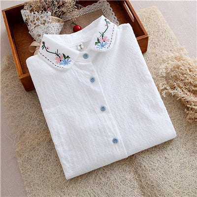 Online discount shop Australia - Cotton Blouse female cat koala cartoon Lapel embroidered tops white long sleeve shirt