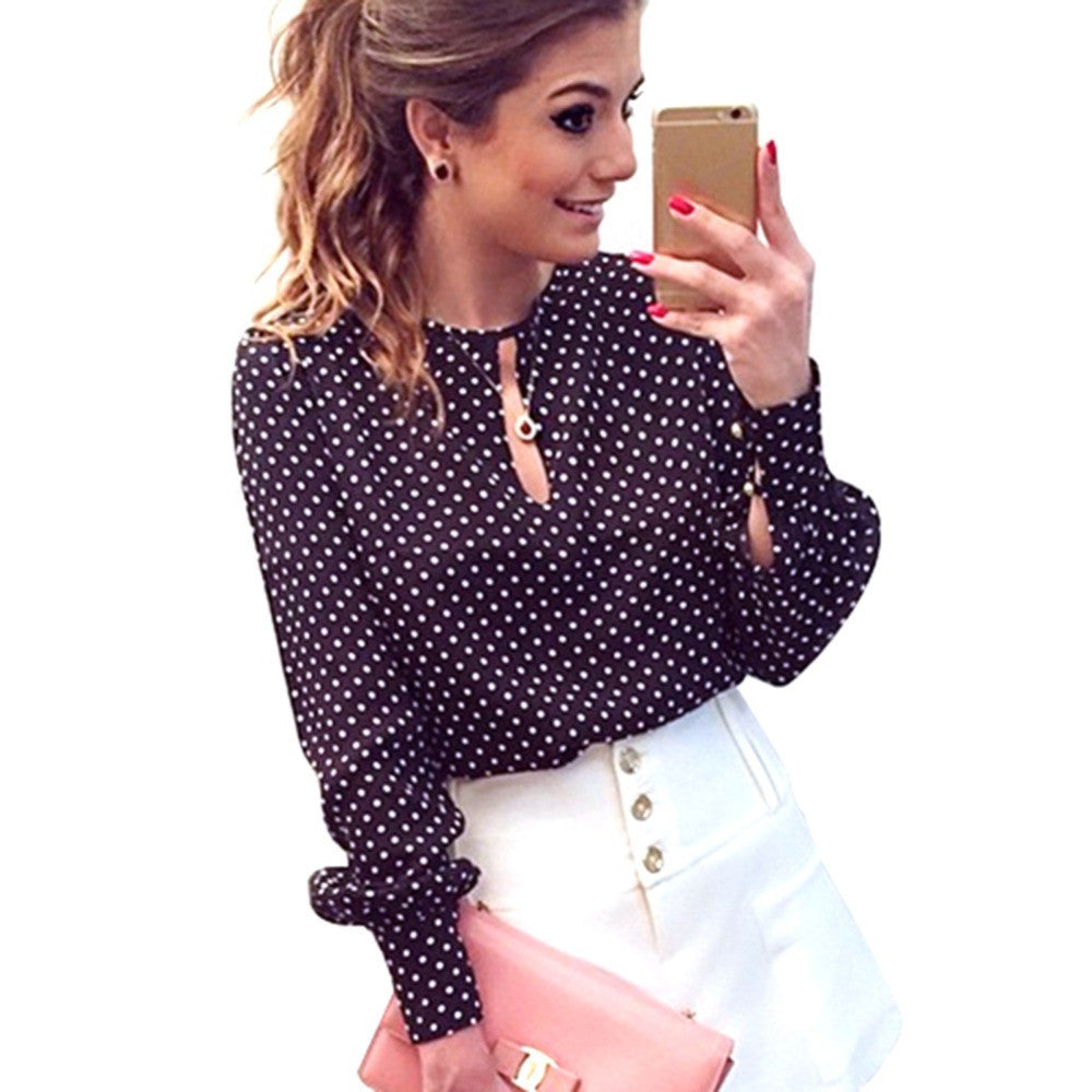Online discount shop Australia - Long Sleeve Slit Open Women Blouse Chiffon Hollow Sexy Casual Shirt Plus Size Women Tops Polka Dots Shirt Top