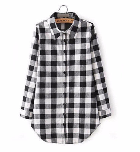 Online discount shop Australia - Fashion Women Long Sleeve Plaid Print Shirt Single Breasted Cotton Shirt Blouses