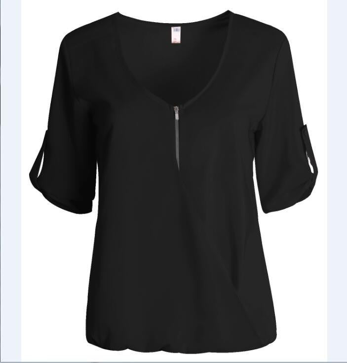 V-neck Chiffon Blouse Ladies Casual Women Shirt Plus Size LJ1292M