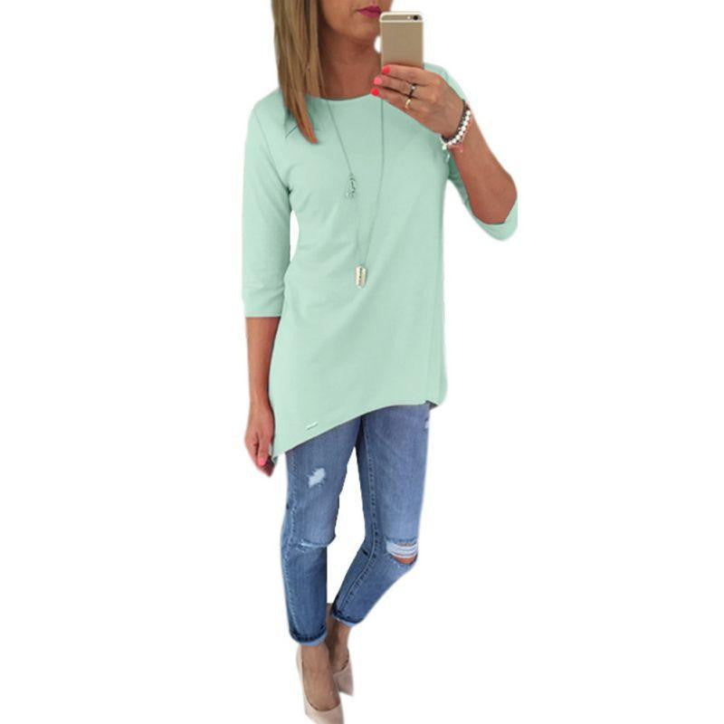 Women Fashion Long Tops Blouse Shirt 3/4 Sleeve Ladies Beach BOHO Mini Dress