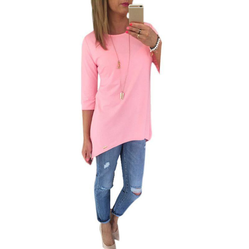 Women Fashion Long Tops Blouse Shirt 3/4 Sleeve Ladies Beach BOHO Mini Dress