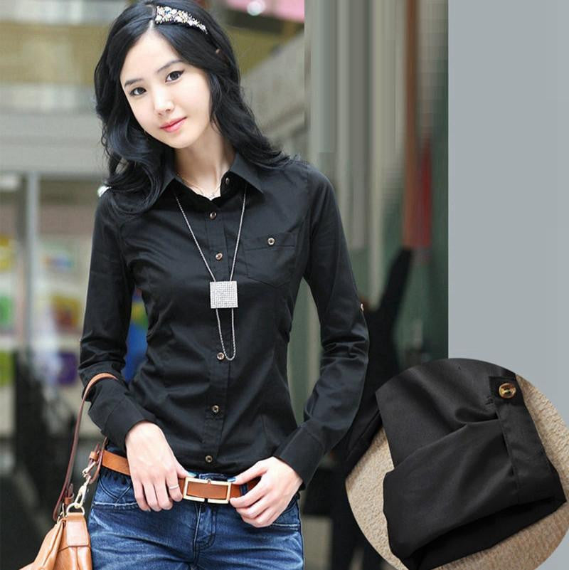 Shirts Women Tops And Blouses Fashion Top Turn-Down Collar Long Sleeve Big Sizes A White Blouse