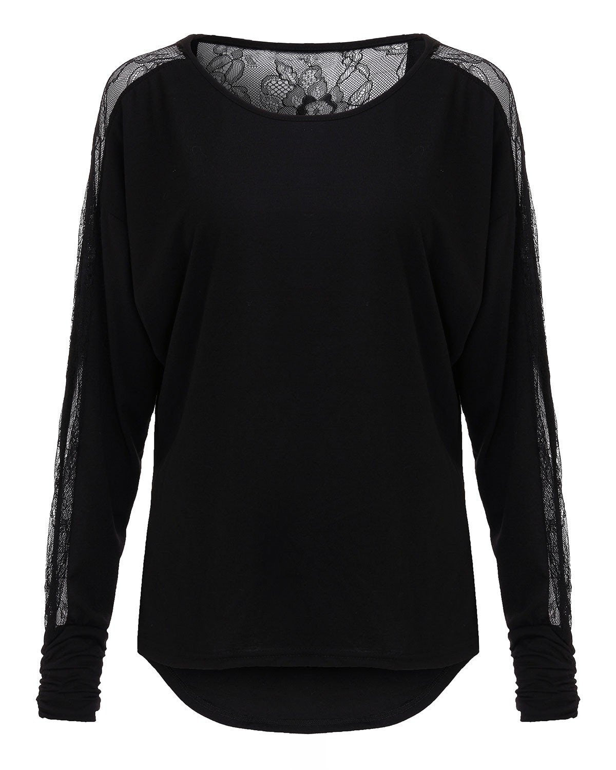 ZANZEA Women Batwing Long Sleeve Lace Patchwork Blouse Black Crochet Backless Tops Casual Loose Shirts