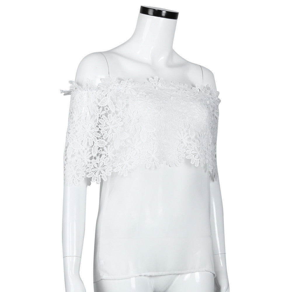 Online discount shop Australia - Fashion Chiffon Casual Sexy Women Blouses Off Shoulder Casual Tops Blouse Lace Crochet Chiffon Shirt Blouse Female