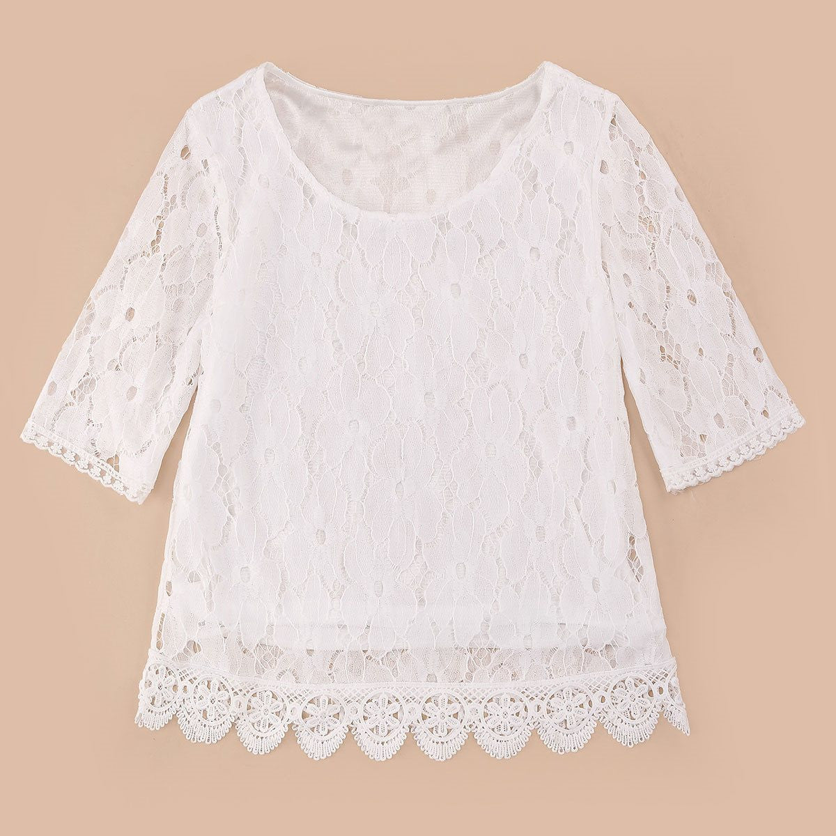 Plus Size Women Loose O-neck Chiffon Shirt Style Female Sweet Lace Blouse Half Sleeve White Black