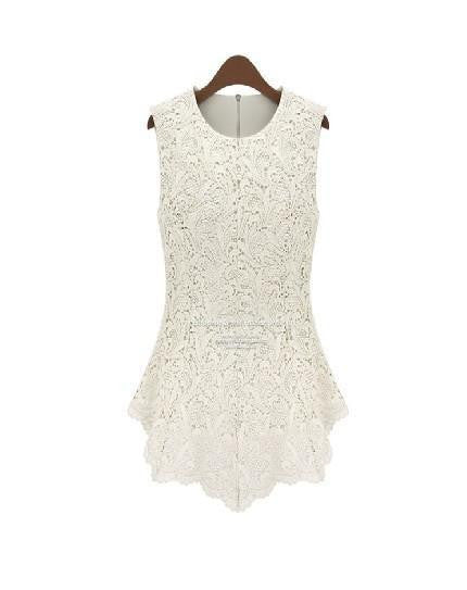 Women White Lace Blouses Crochet Lace Tops Women Sleeveless Chiffon Shirts AWT0002
