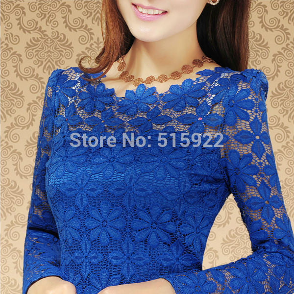 Women shirt Top Casual Long Sleeve Lace Blouses Floral Shirt Casual Shirt Women Clothing 9F3