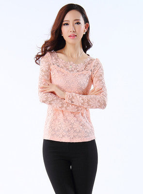 Women shirt Top Casual Long Sleeve Lace Blouses Floral Shirt Casual Shirt Women Clothing 9F3
