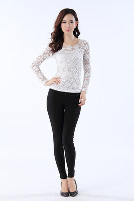 Women shirt Top Casual Long Sleeve Lace Blouses Floral Shirt Casual Shirt Women Clothing 9F3