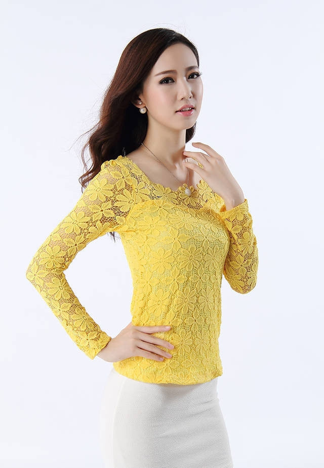 Women shirt Top Casual Long Sleeve Lace Blouses Floral Shirt Casual Shirt Women Clothing 9F3