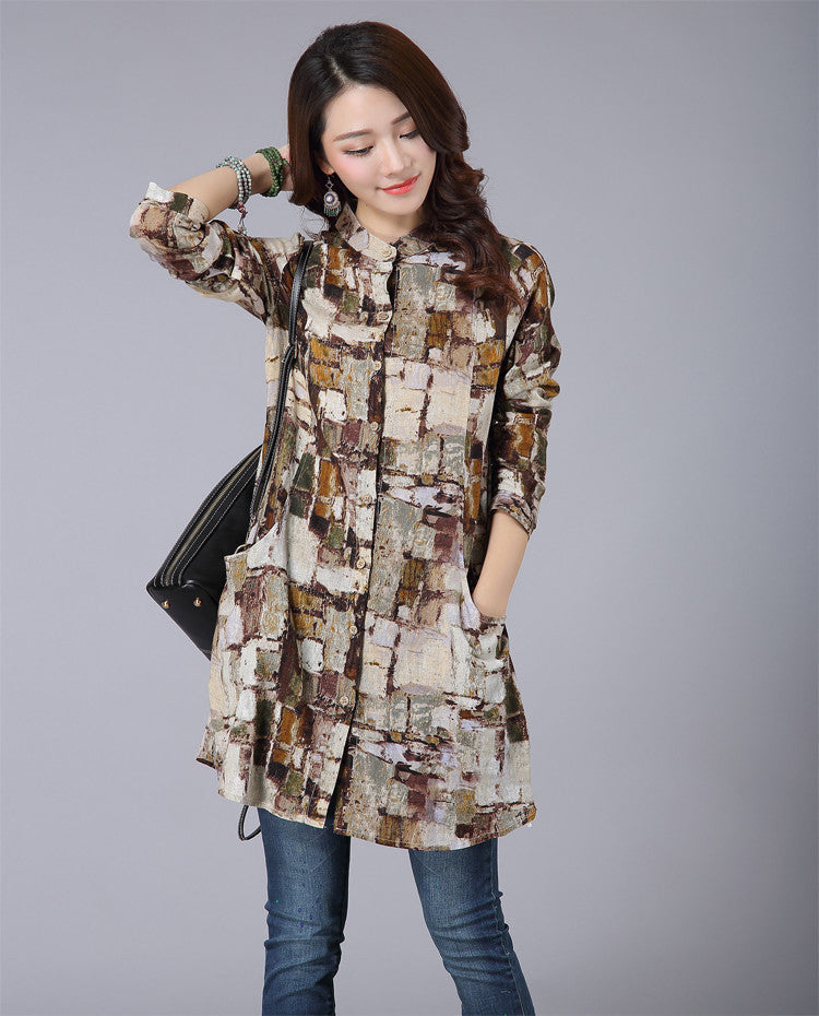 Plus Size Long Women Blouse Brand Fashion Collar Shirts Women Casual Cotton Linen Blouses Female Tops 11I 25