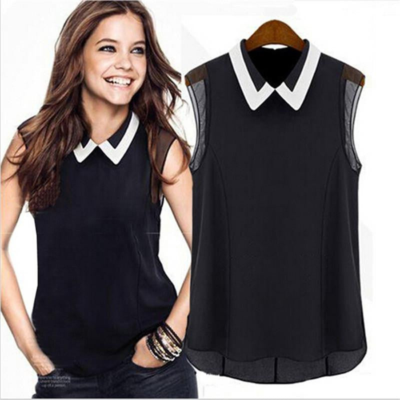Women Short Sleeve Chiffon Blouse Fashion Casual Sleeveless Patchwork Tulle Blouse Manga