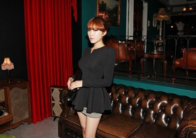 Online discount shop Australia - Five Colors V neck Long Puff Sleeve Blouse Shirts Women Plus Size Peplums Slim Fit Cute Umbrella Dress