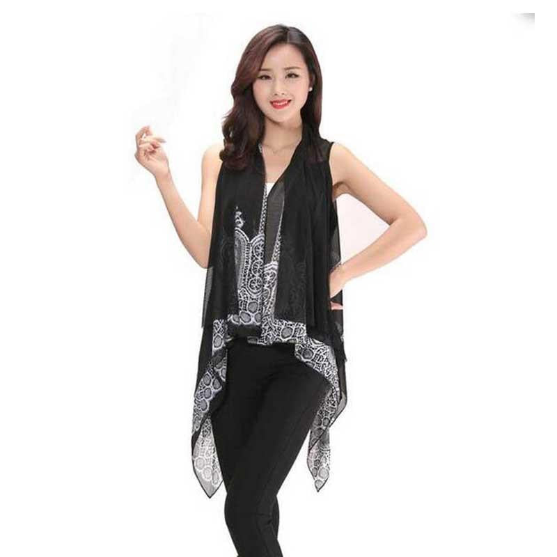 Women Irregular Print Blouse Chiffon Coat Shawl Cardigan Blouse Casual Female Women Tops