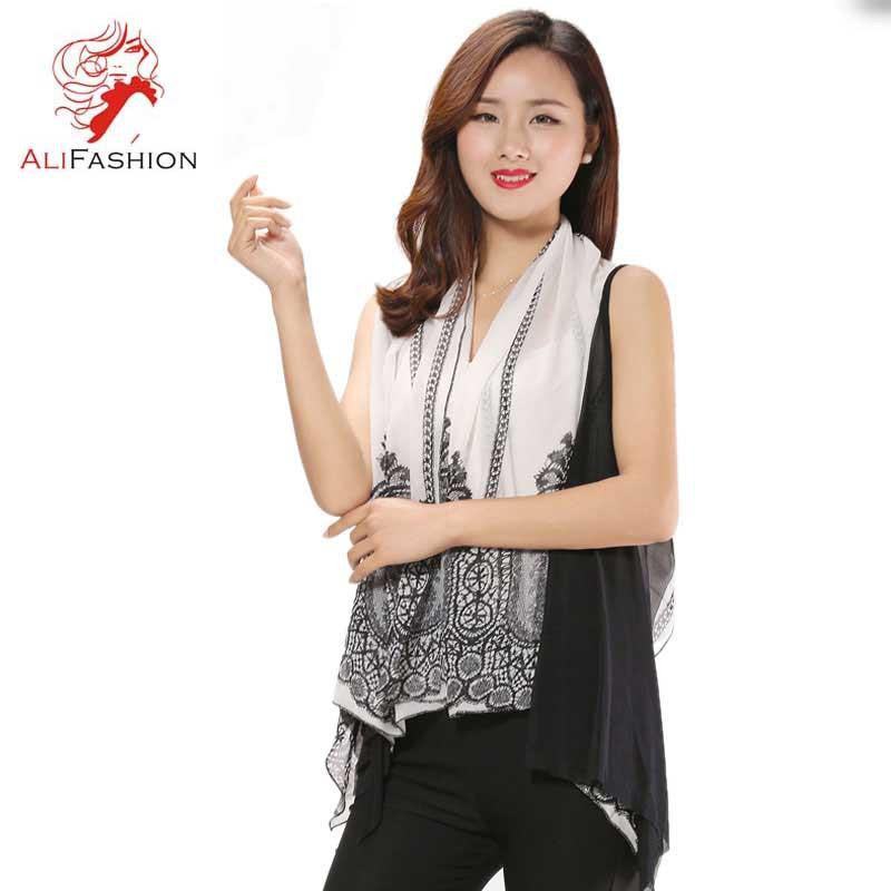 Women Irregular Print Blouse Chiffon Coat Shawl Cardigan Blouse Casual Female Women Tops