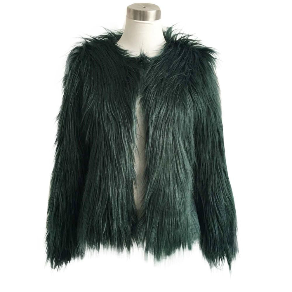 Women's Fashion Warm Faux Fur Fox Coat Jackets Long Sleeve Parka Hair Jacket Coat Outwear Plus Size