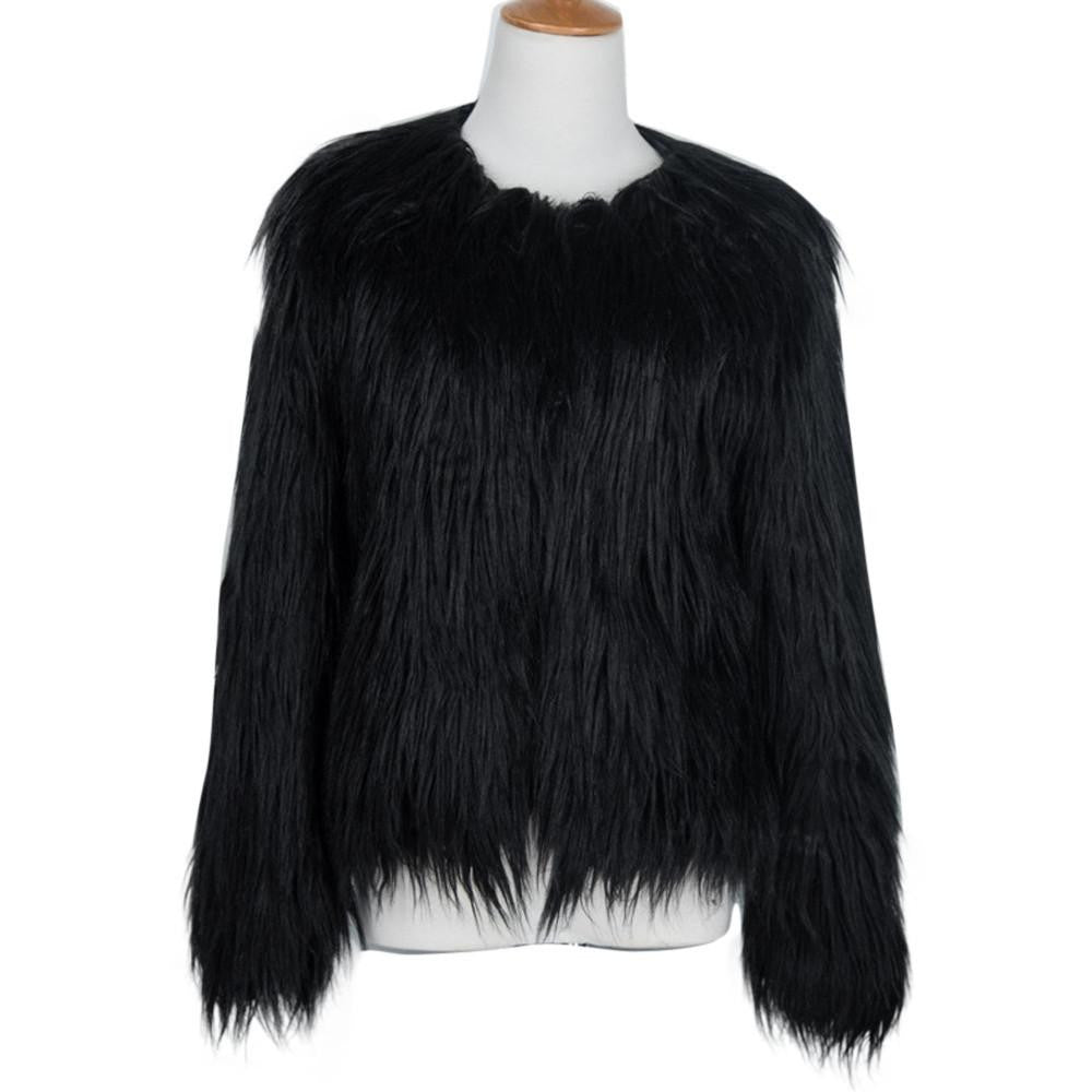Women's Fashion Warm Faux Fur Fox Coat Jackets Long Sleeve Parka Hair Jacket Coat Outwear Plus Size