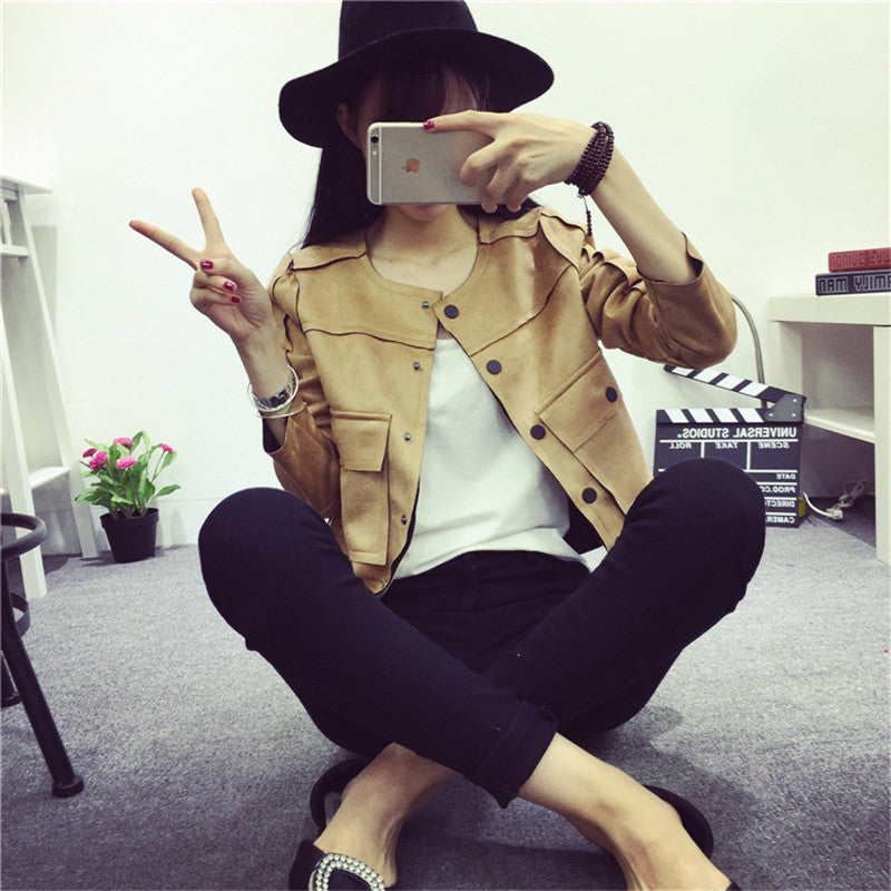 Ladies Soft Suede Jacket Women Vintage Faux Leather casual short Army Green Pink Outwear Tops Slim Wear