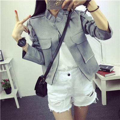 Ladies Soft Suede Jacket Women Vintage Faux Leather casual short Army Green Pink Outwear Tops Slim Wear