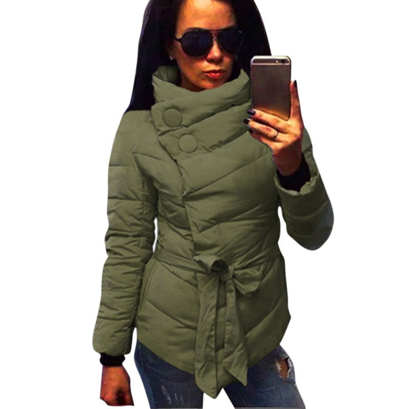 Online discount shop Australia - Jacket women Cotton down coat high collar with belt parkas for women  colors warm outerwear coats 6027