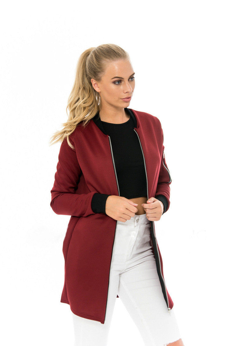 Women Fashion long Jacket outwear basic coat suit dust coat slim zipper wind coat