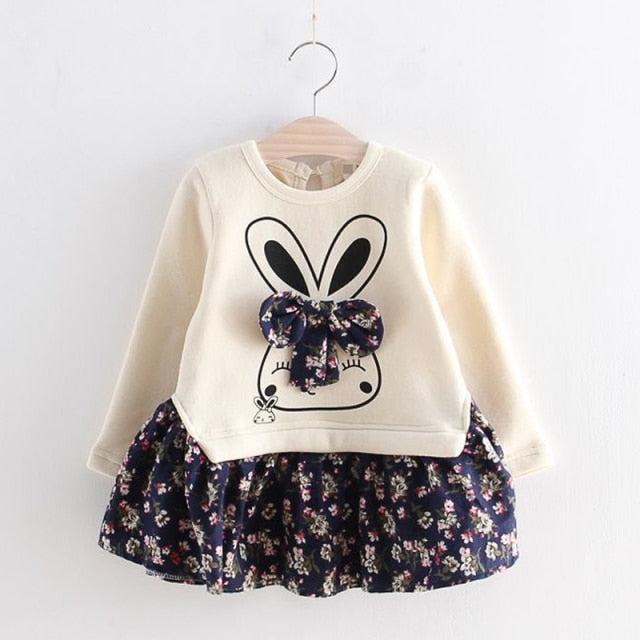 Girls Dress Spring Autumn Pocket Cartoon Stripe Dresses Clothes Cute Party Princess Dress Baby Kids Girls Clothing