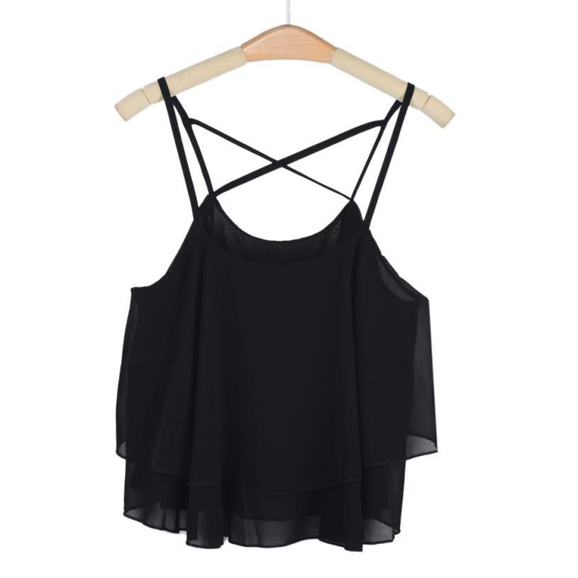 Women HOT Beach Short Vest Ruffle Chiffon Tank Tops