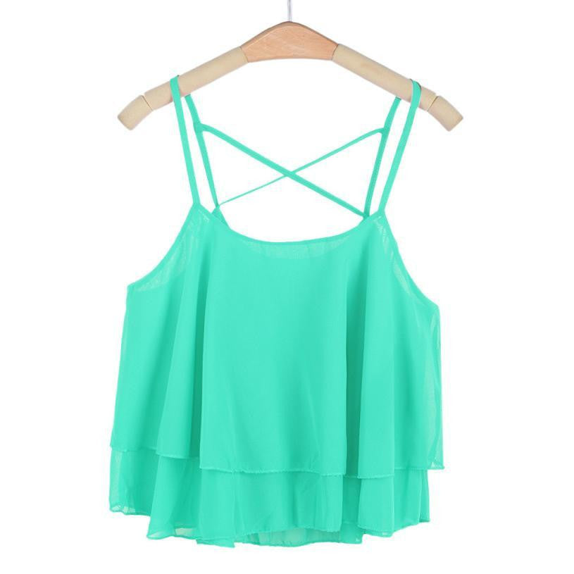 Women HOT Beach Short Vest Ruffle Chiffon Tank Tops