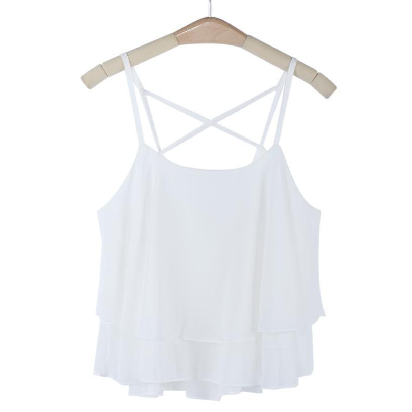 Women HOT Beach Short Vest Ruffle Chiffon Tank Tops