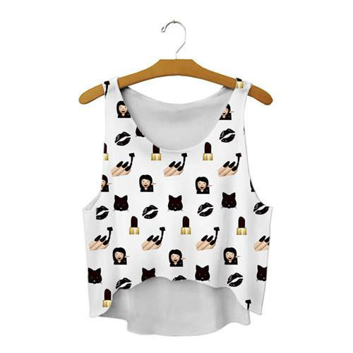 Women's Crop Tank Tops Vest Sleeveless Cartoon Beach Casual Tanks T-Shirt
