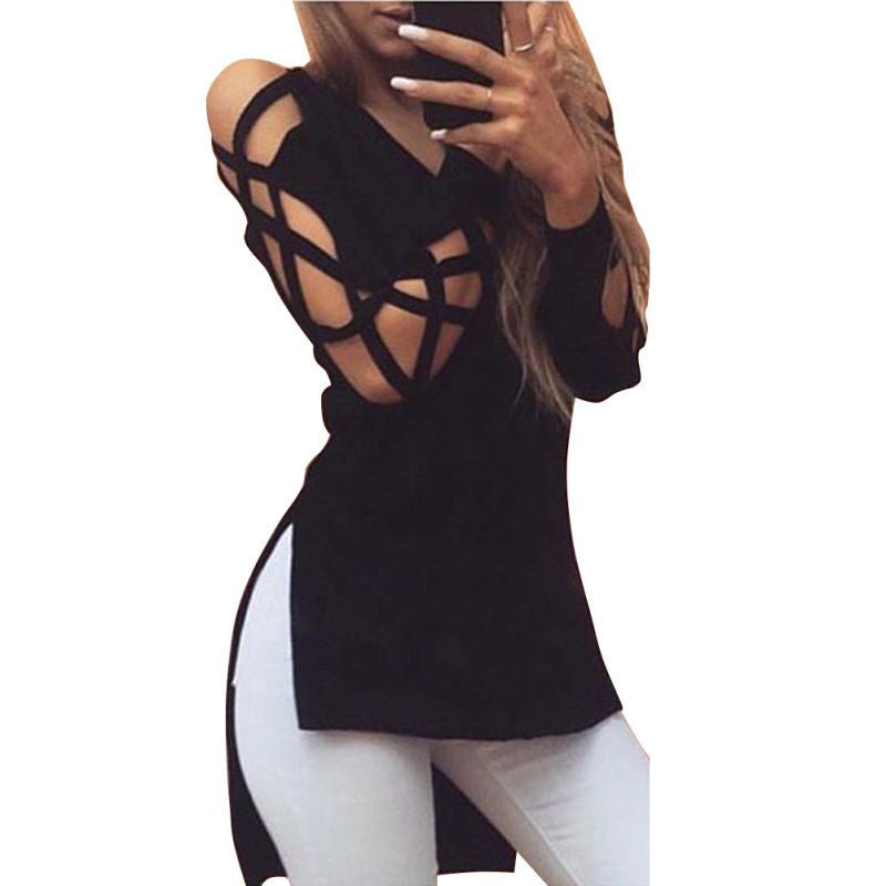 Fashion Women Tops Deep V Neck Criss Cross Long Sleeve Tee Shirts Plus Size