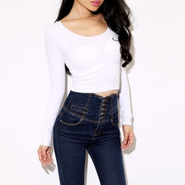 Online discount shop Australia - Fashion Sexy Women Crooped Tops Long Sleeve Clubwear Tops Cropped T-shirt LKT