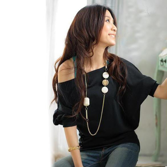 Women Trendy Off Shoulder Female Buttons Top Tees Tshirt Cotton Women 4 colors
