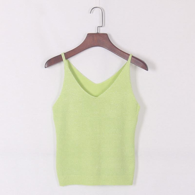 Women V Neck Sleeveless Tops Shirt Spaghetti Strap Short Tops H34