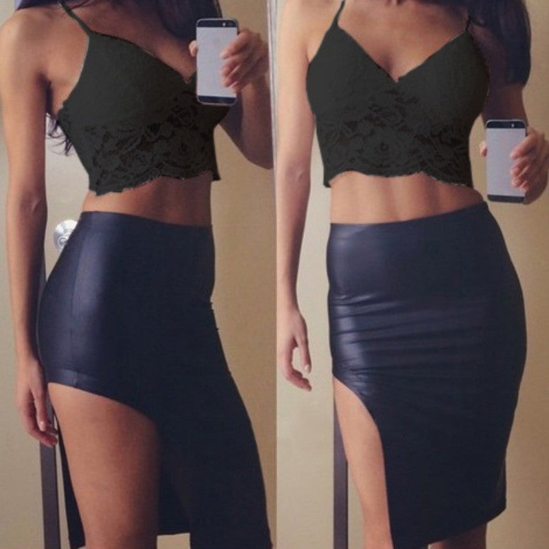 Women Lace Crop Top Spaghetti Strap Ladies Camisole Black White Tank Top