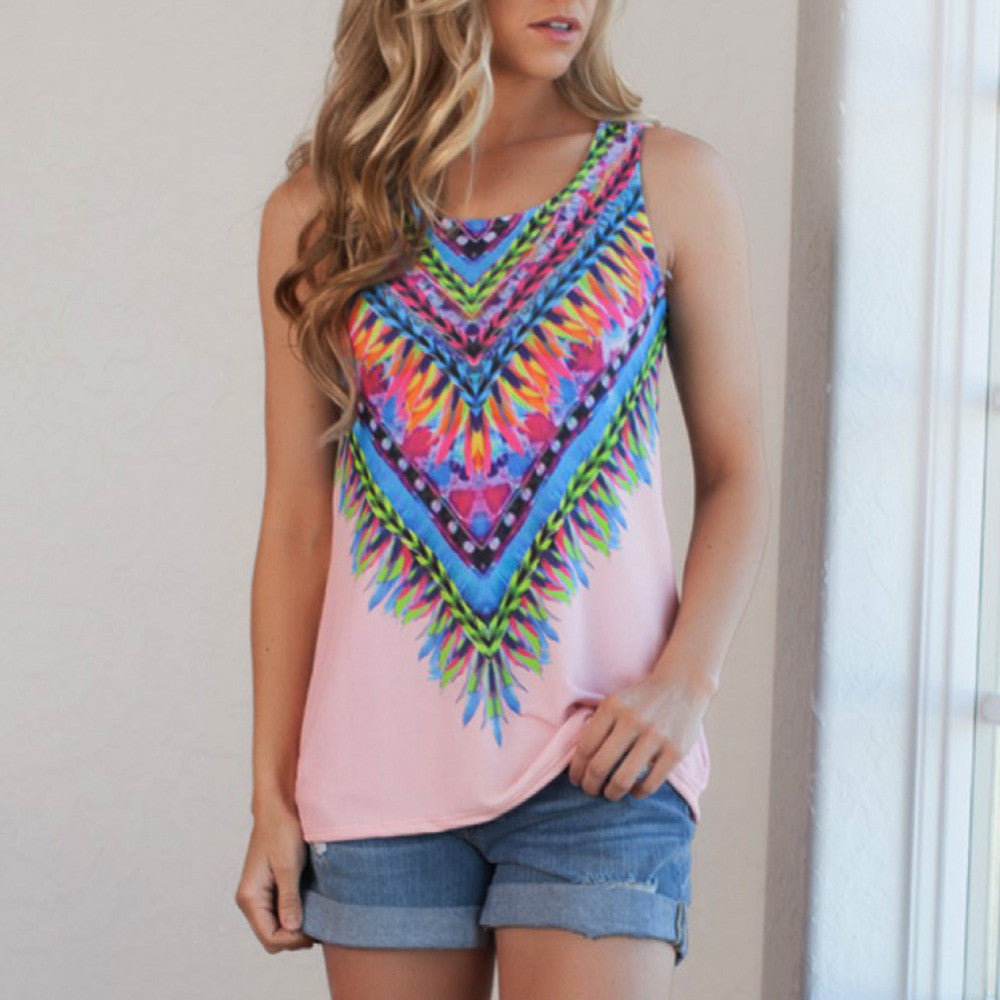 Online discount shop Australia - Fashion Digital Print Tank Tops For Women European Style Polyester Material T-Shirt X1